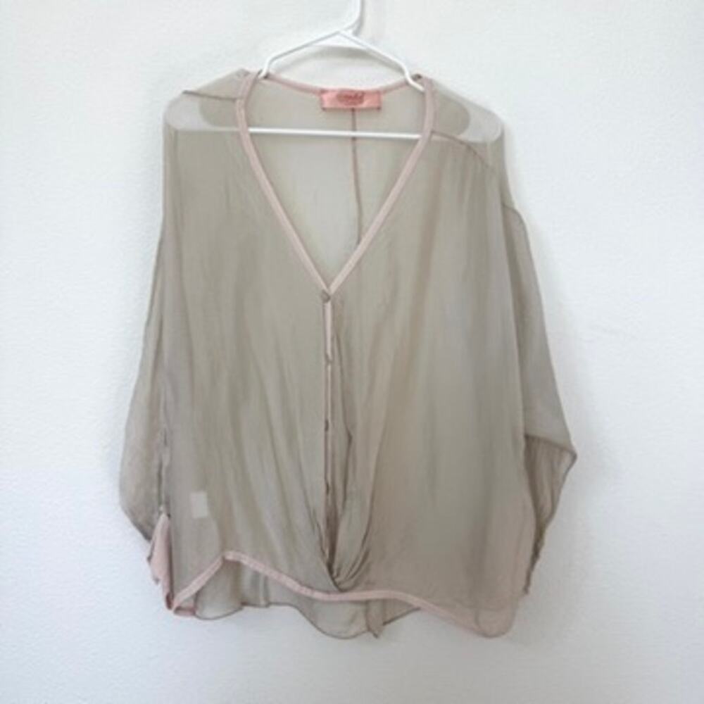 Scandal Italy Sheer Silk Blend Drape Blouse Boho‎ Beige One Size Lagenlook Chic